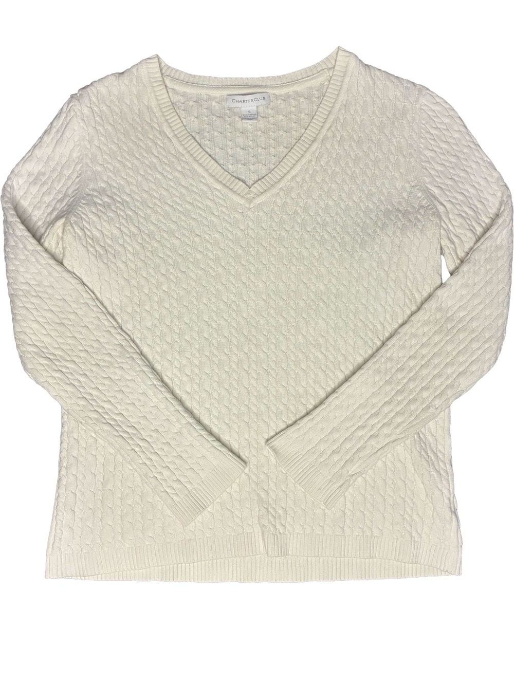 Charter Club Cream Cable-Knit V-Neck Sweater
